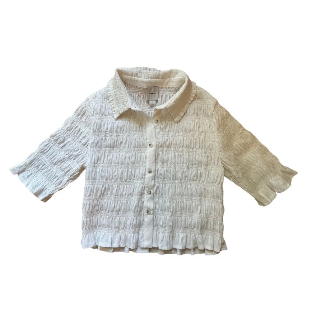 Maeve Smocked Button-Front Top Vanilla White Medium